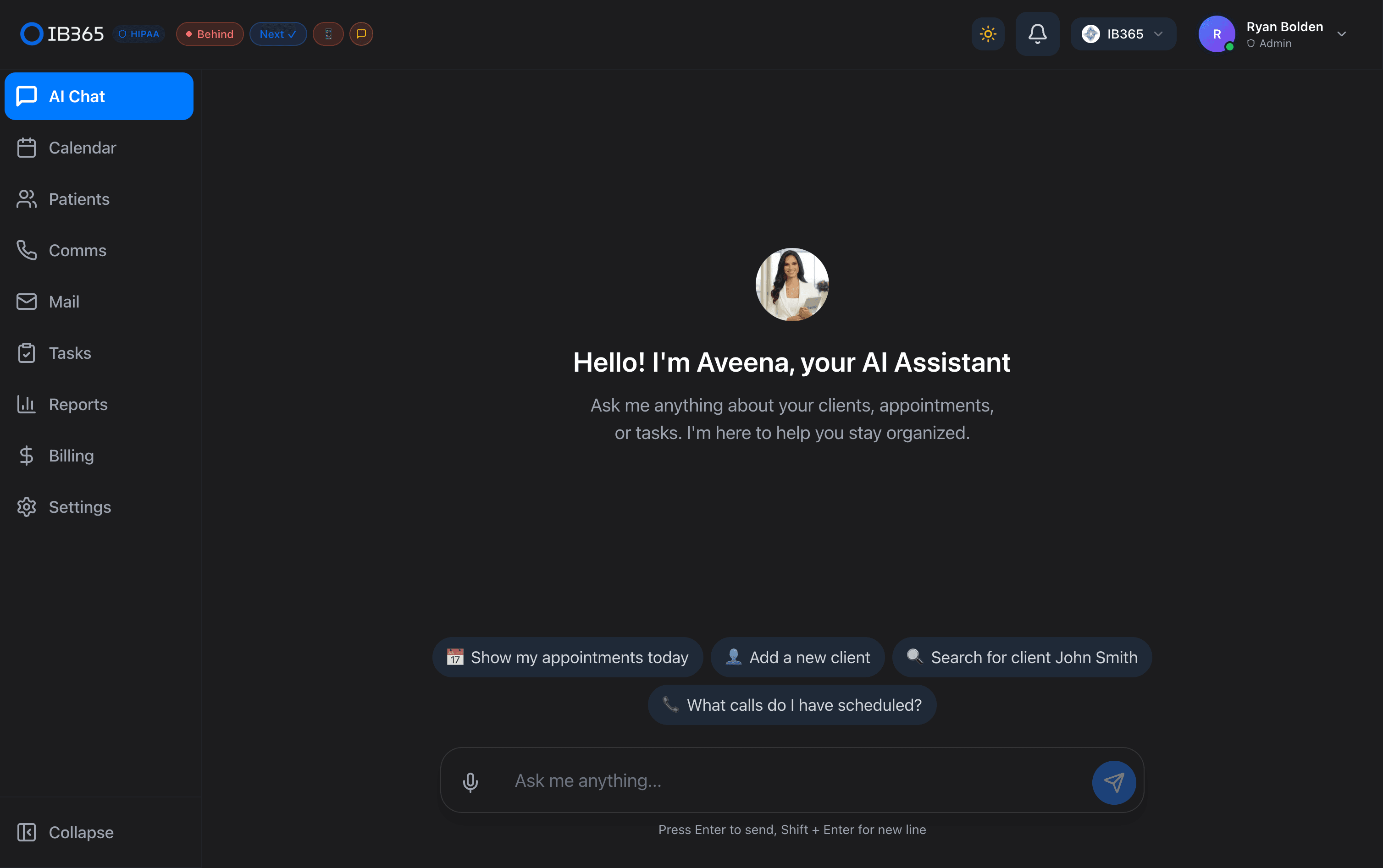 Aveena AI Chat interface