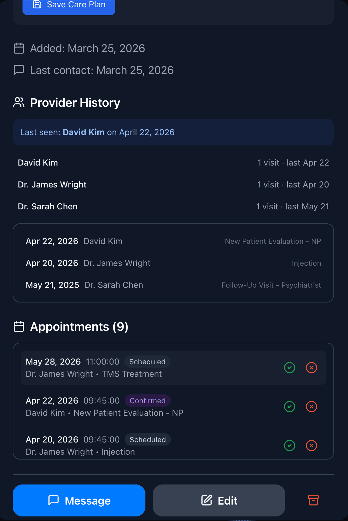 Provider history and appointments